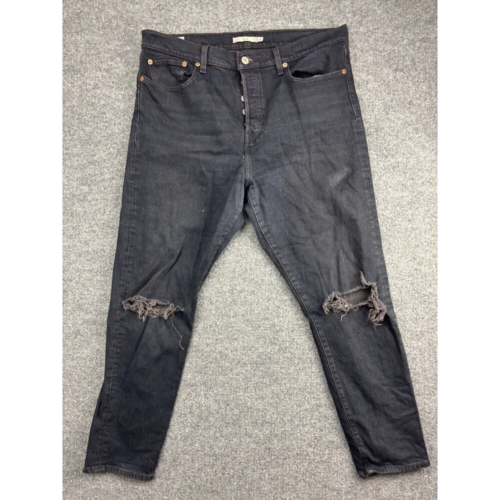 Levis‎ Premium Wedgie Jeans Womens 32 Black Distressed Ripped Button Fly Denim